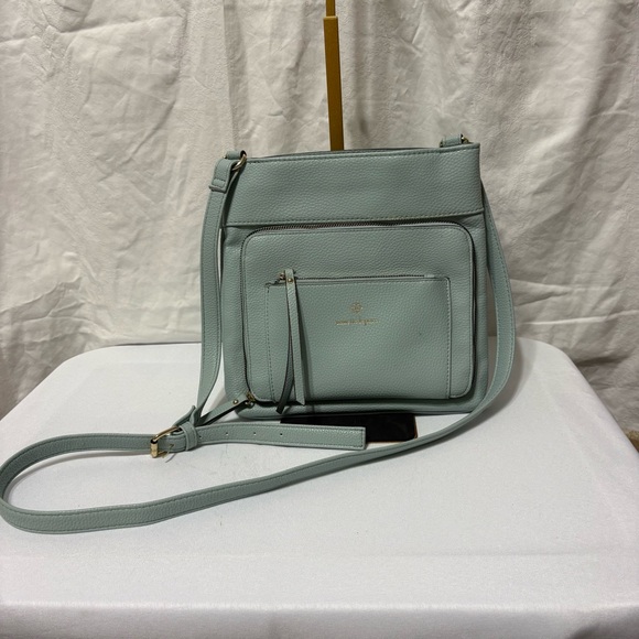 Nanette Lepore Shelia solid crossbody bag in light blue or mint green. - Picture 11 of 12